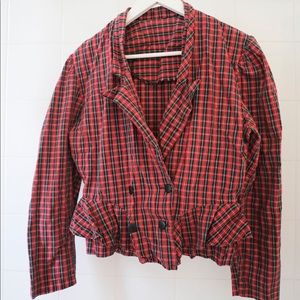 Vintage Cropped Plaid Blazer